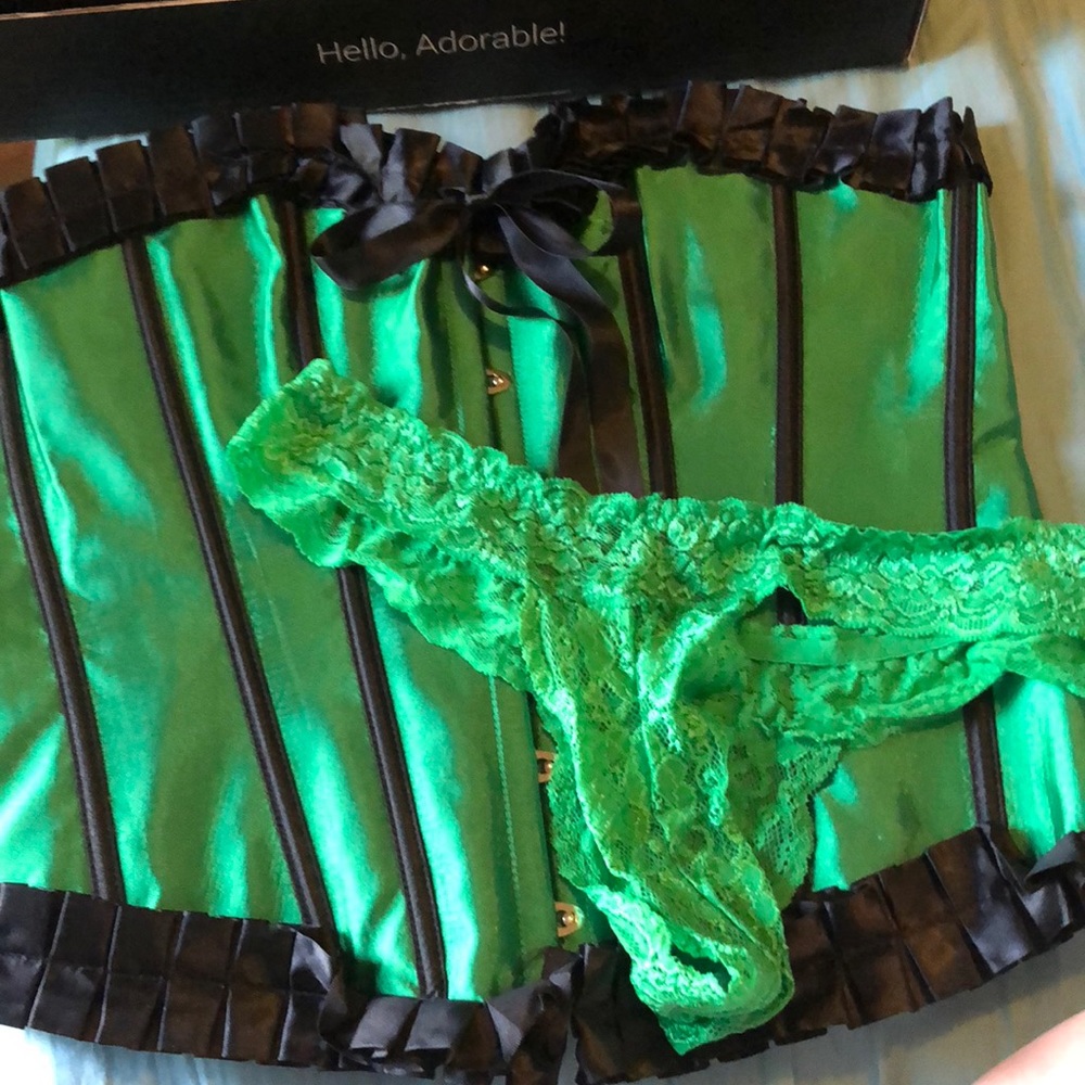 Green & Black Satin Corset